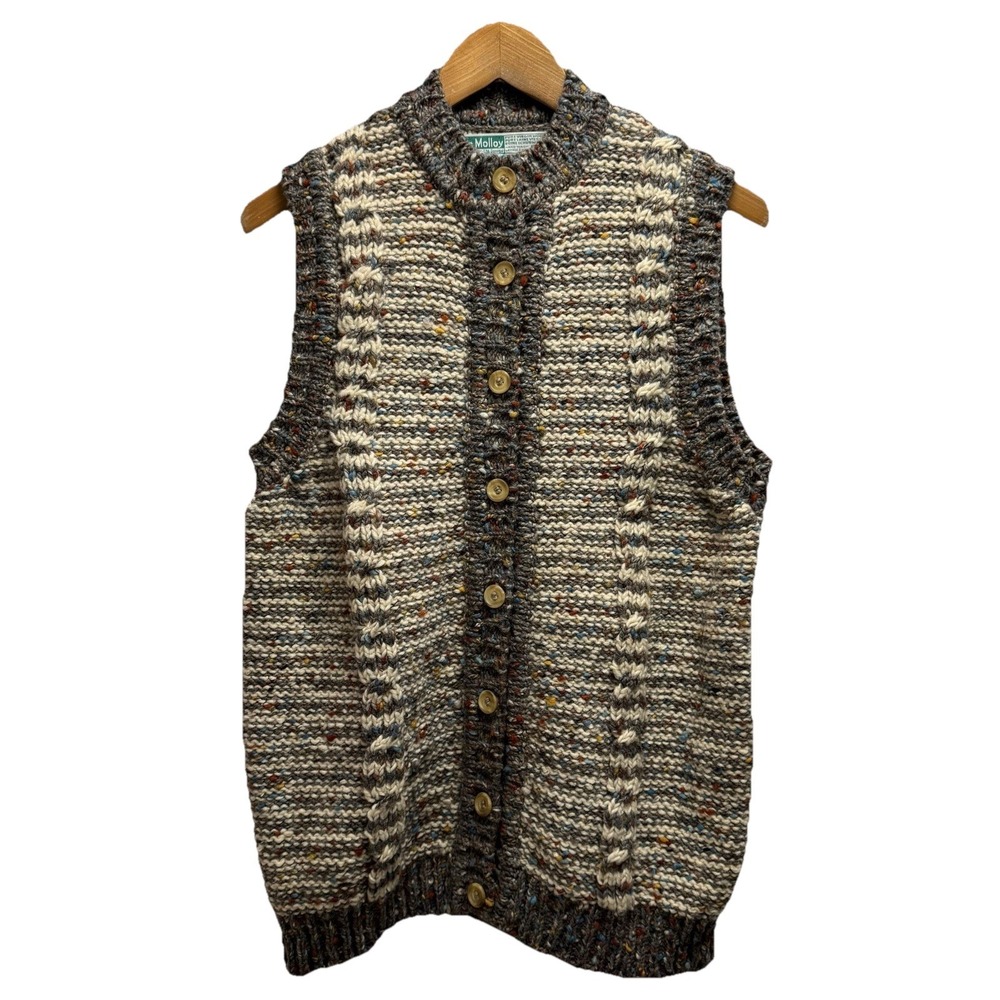 John Molloy Vtg Women's Small Chunky New Wool Knit Ireland Cardigan Vest Sweater